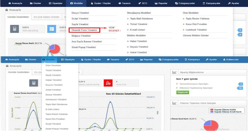 Admin Panel Menü Yapısı Yenilendi