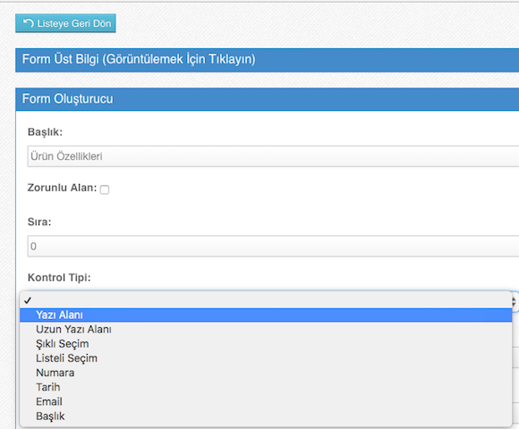 Form özelliklerine göre farklı kontrol tipleri belirleme