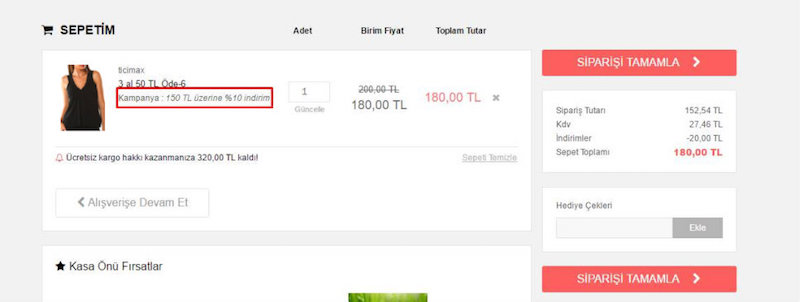 Kampanya Detayının Sepette Görünmesi Sağlandı