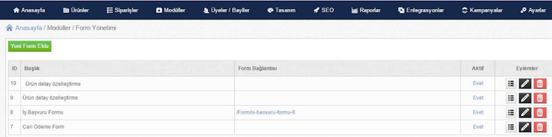 Panelden Dinamik Form Oluşturulması Sağlandı