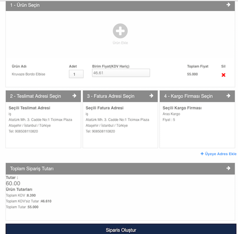sipariş ödeme ekranı