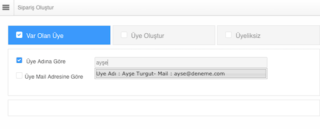 'Sipariş Oluştur özelliğinin işleyişi