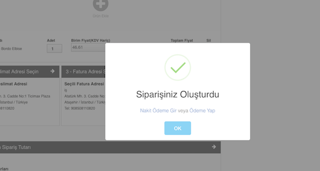 sipariş oluşturma adımları