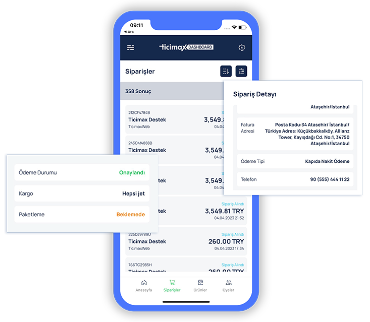 Dashboard Ürün ve Sipariş Yönetimi