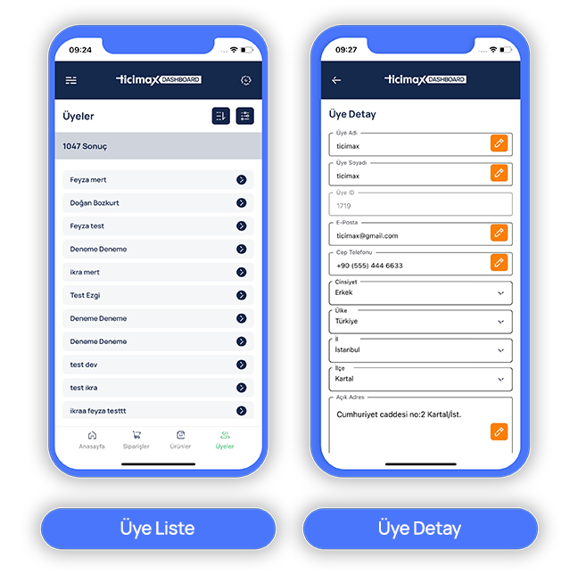Dashboard Ürün ve Sipariş Yönetimi