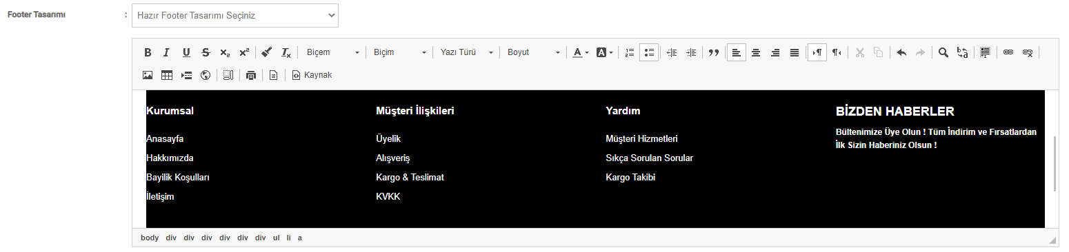 Gelişmiş Footer ve Link Yönetimi