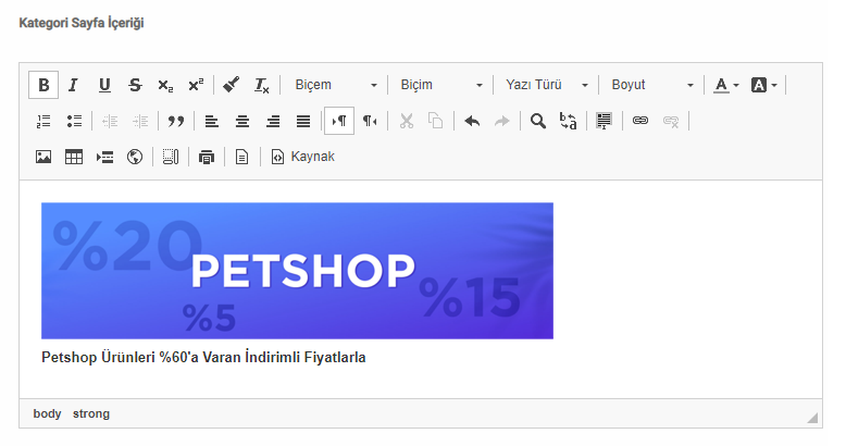 Kategori  İçeriği Ekleme
