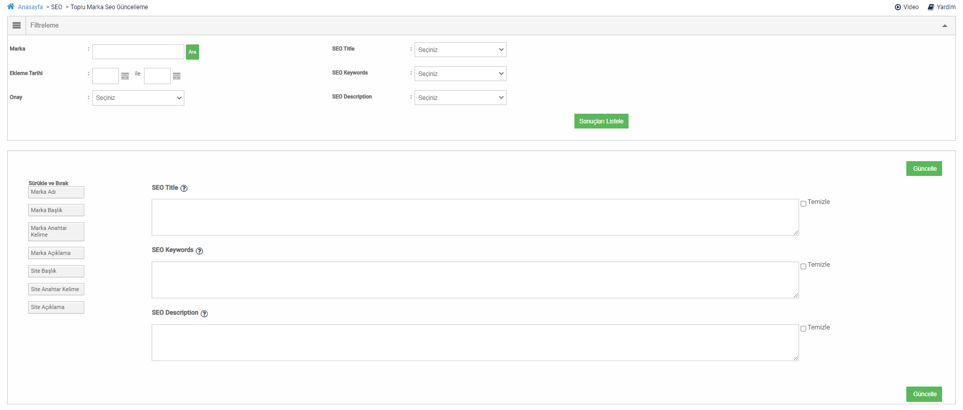 Toplu Marka SEO Meta Bilgileri Güncelleme