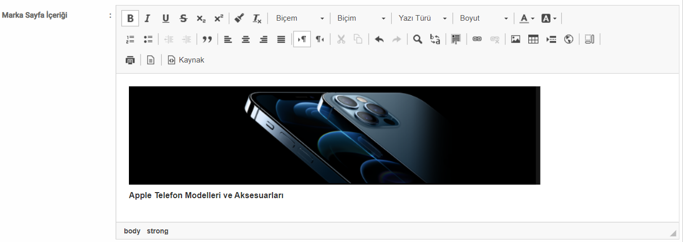 Marka Sayfa İçeriği Ekleme