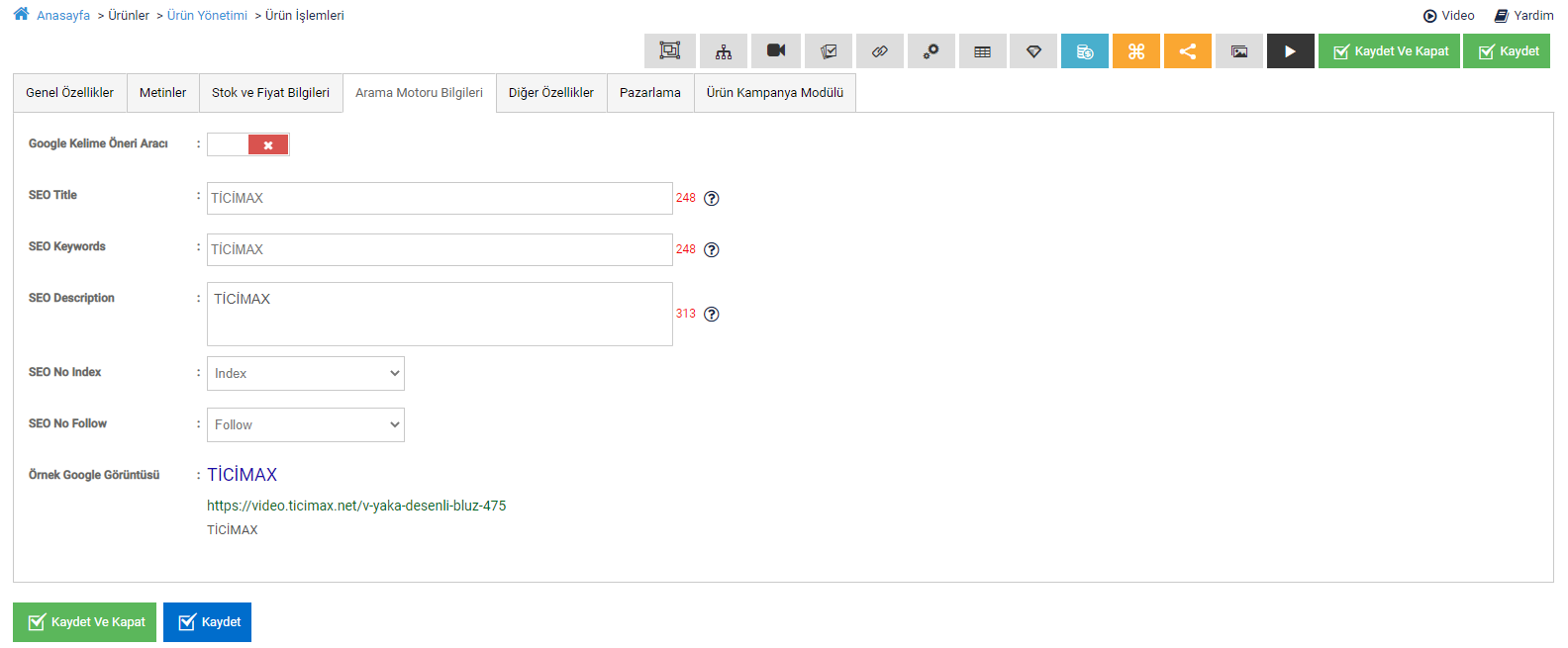Yönetilebilir ''No Index ve No Follow''  Ayarı