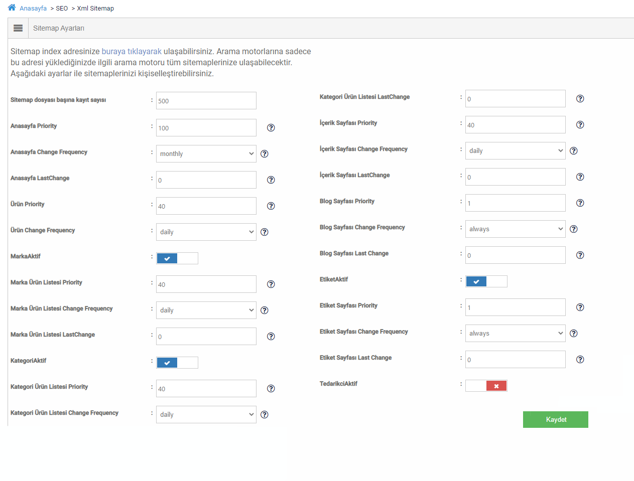 Yönetilebilir Sitemap Ayarı