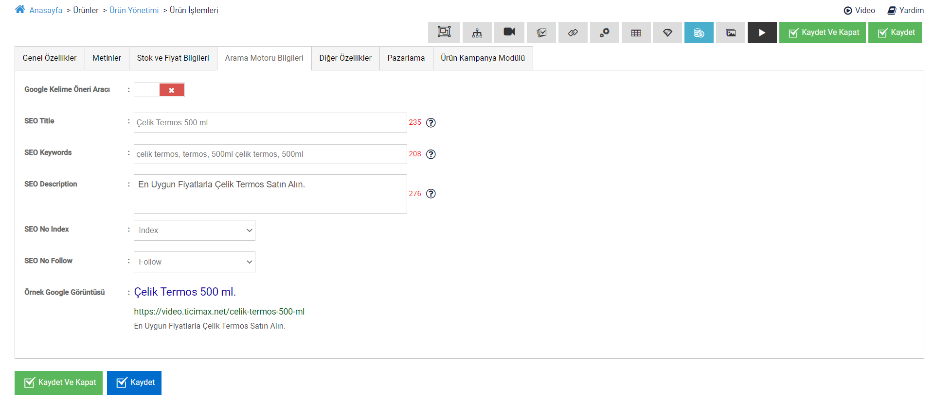 Ürüne Özel Meta Bilgisi Tanımlama