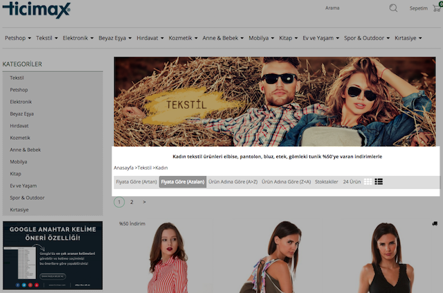 Ürün Filtrele Sıralama Tipi