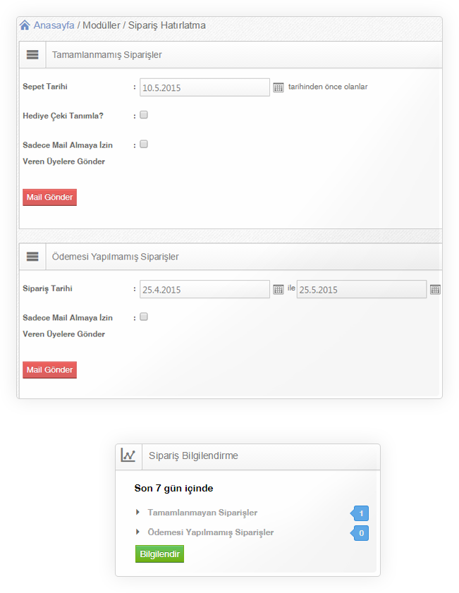 Sepeti Terk Eden Kullanıcılara E-Mail Gönderme