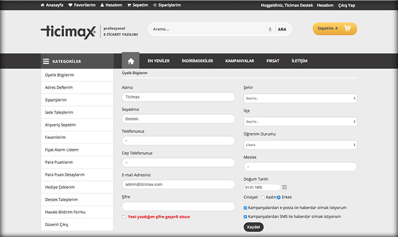 Üyelik bilgilerini güncelle hediye puan kazan kampanyası geliştirildi
