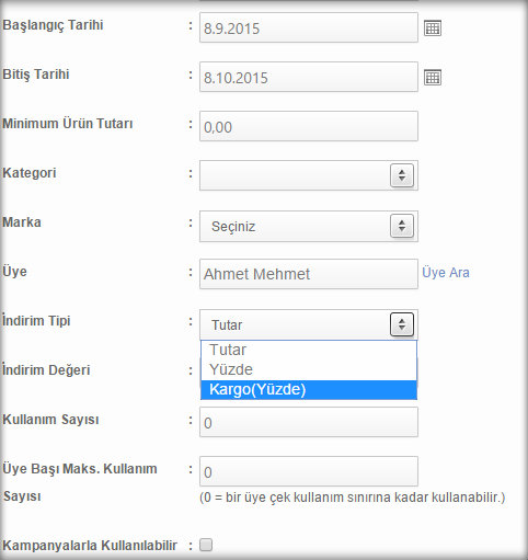 Hediye Çeki İle,Kargo Fiyatında İndirim Yapabilme