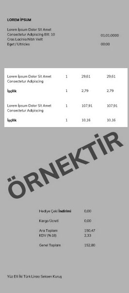 işçilik bedeli fatura görünümü