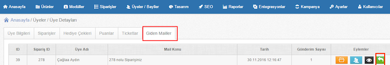 Üyelere Mail Gönderme