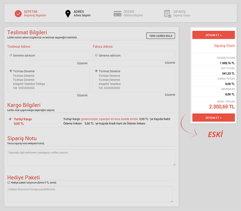 sipariş özet alanı