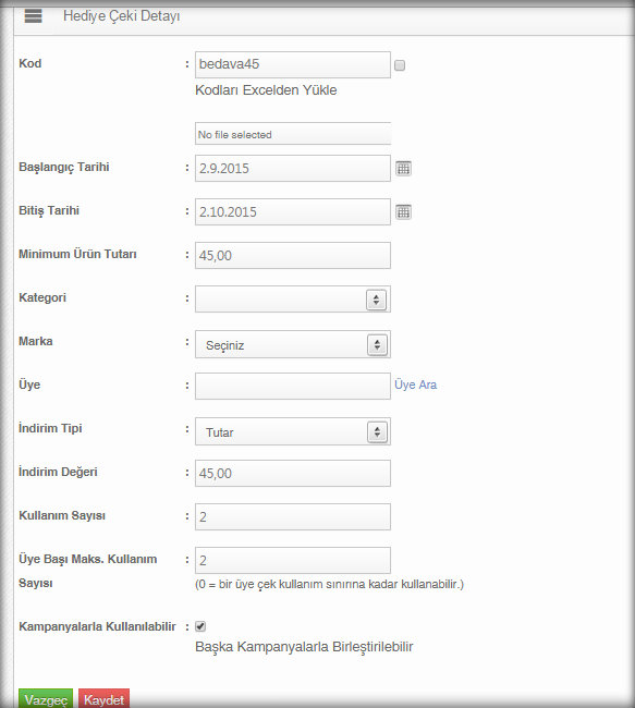 Hediye Çeki Detayı
