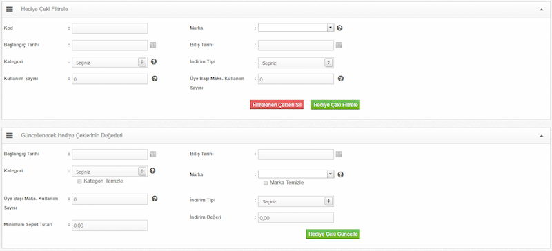 Toplu Hediye Çeki Silme Ve Güncelleme Özelliği