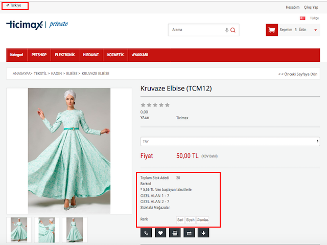 Ülkeye Göre Farklı Ürün ve Stok Gösterilmesi Sağlanmıştır