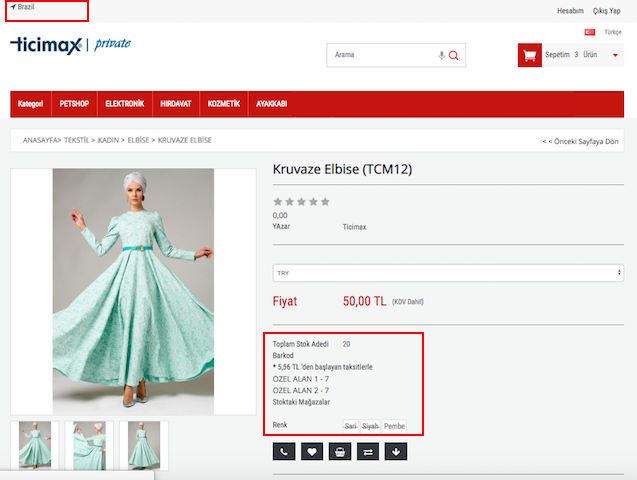 Ülkeye Göre Farklı Ürün ve Stok Gösterilmesi Sağlanmıştır Brezilya