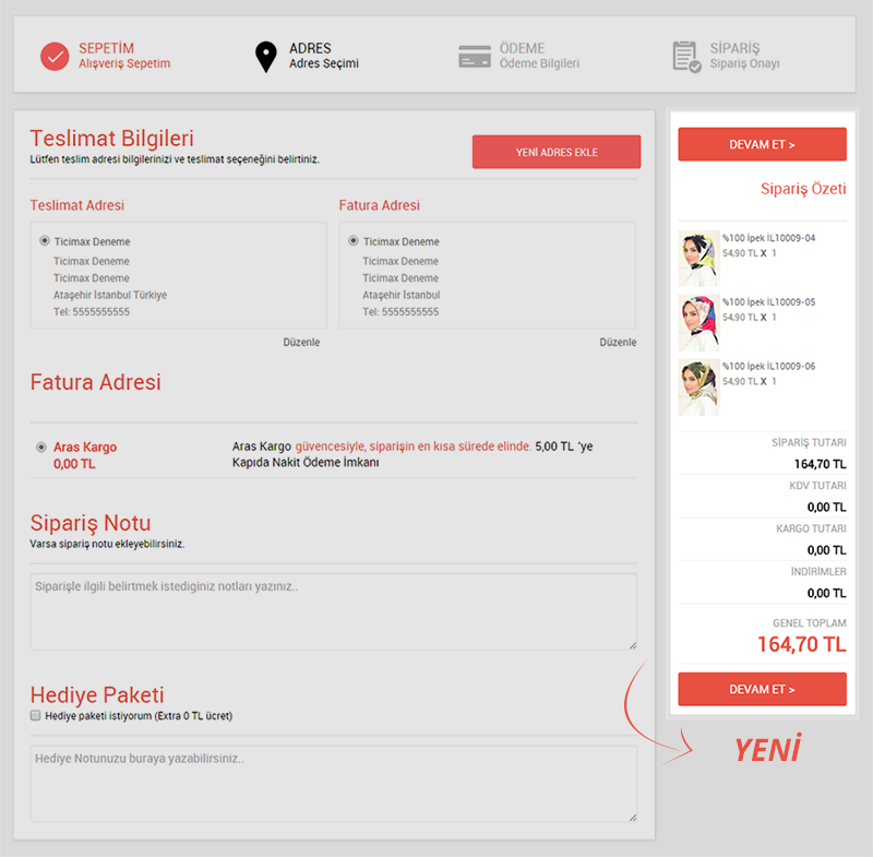 sipariş özet alanı güncellendi